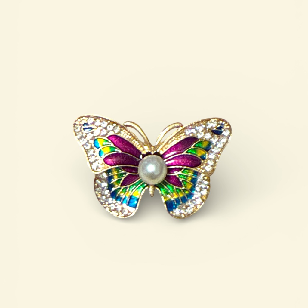 Elegant Purple Butterfly Brooch With Pearl Accent